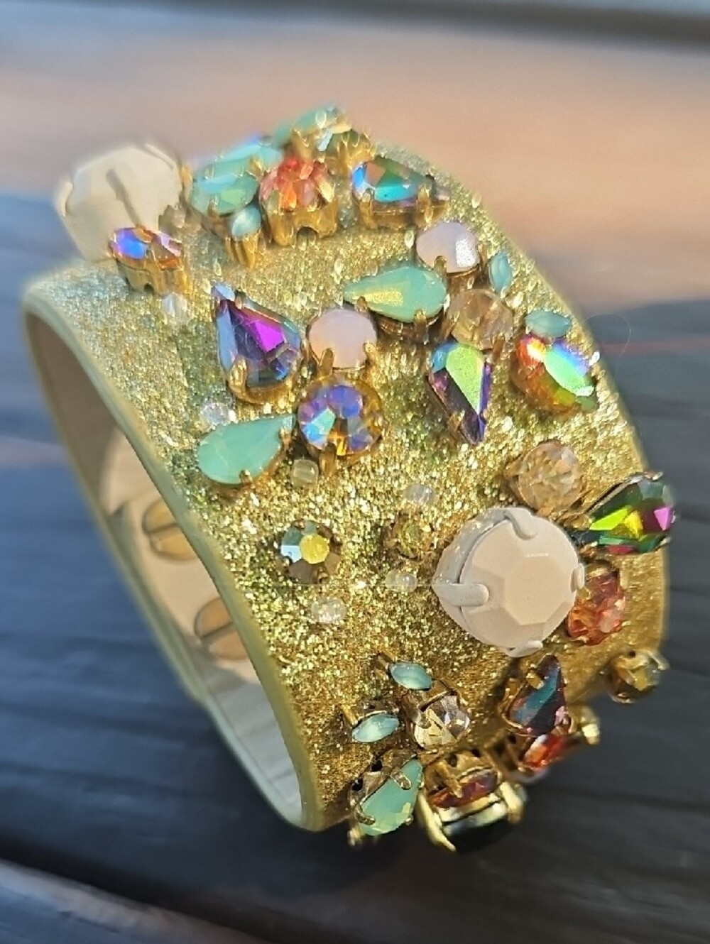 J. Crew Gold Glitter Crystal Statement Cuff Bracelet - Multicolor Gems - Picture 3 of 10